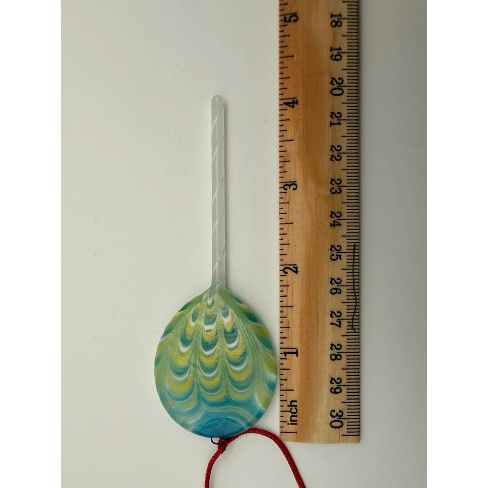 Handmade Art Glass Hair Pin Peacock Feather Design Teal Yellow with Red Box